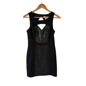 BCBGeneration Sequin Bodycon Dress Womens 6 Black Cutout Sweetheart Party‎